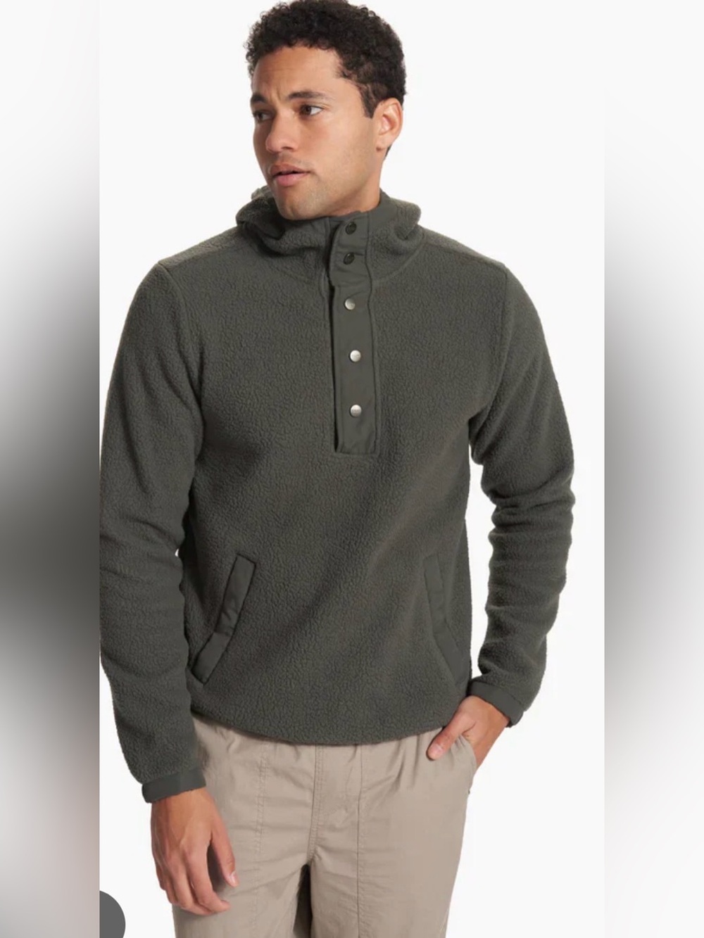 Men's Vuori Morrow Olive Green Sherpa Snap-Placket Pullover